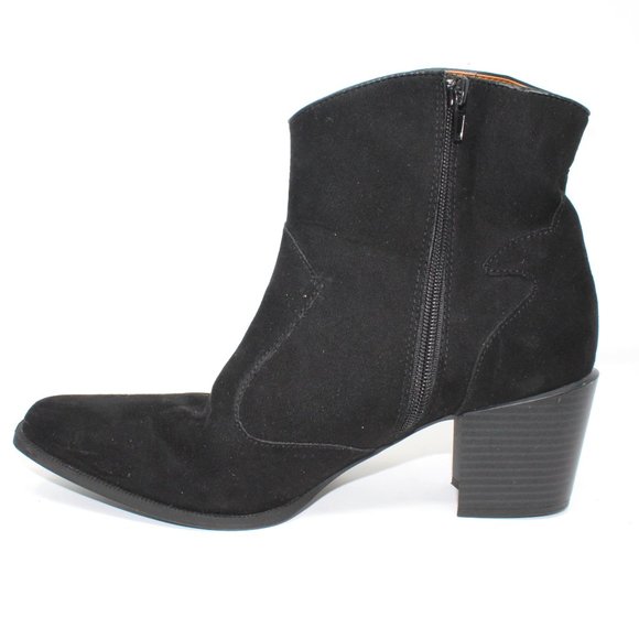 Ann Marino Women's Sz 10 Black Faux Suede Fabric Zip Western Style Ankle Boots - Picture 8 of 13